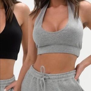 Missguided Ribbed Micro Halter Bralet(Grey)